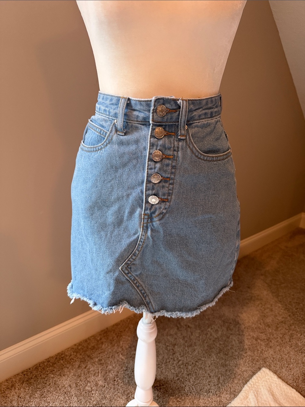 Princess Polly Light Blue Button-Front Denim Mini Skirt
